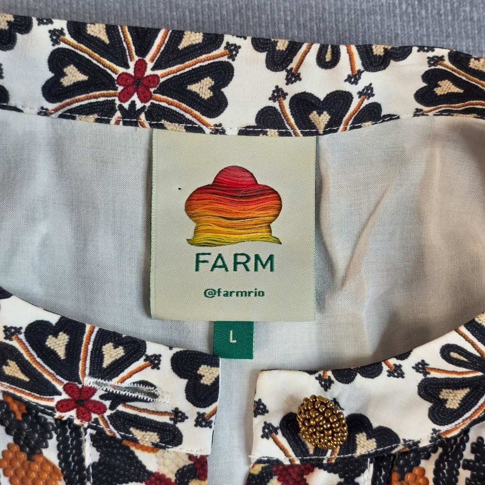 Farm Rio Mini Dress Womens Large Off White Multi Boho Tapestry Beaded Belt - Picture 2 of 12